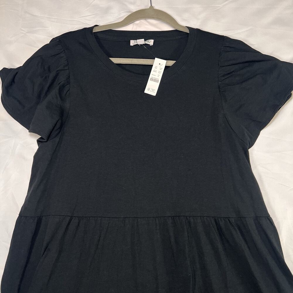 J. Crew Mini Dress Size XL Black Knit Broken-In Jersey Tiered Cotton Casual NWT - Picture 6 of 12